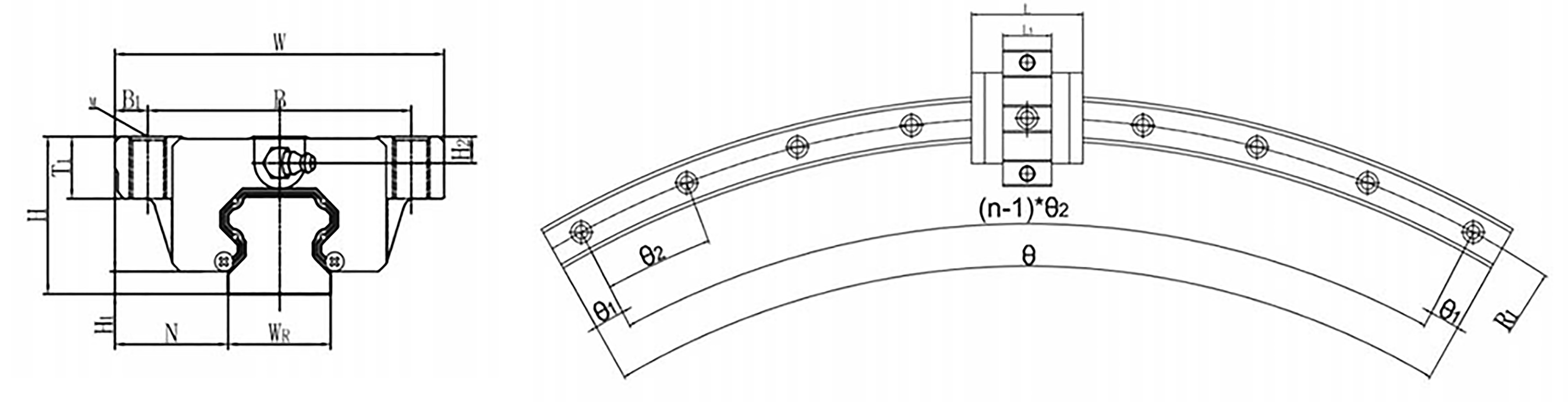 直曲滚动导轨产品尺寸表